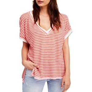 Free People Striped Orange Oversized Tunic T-Shirt